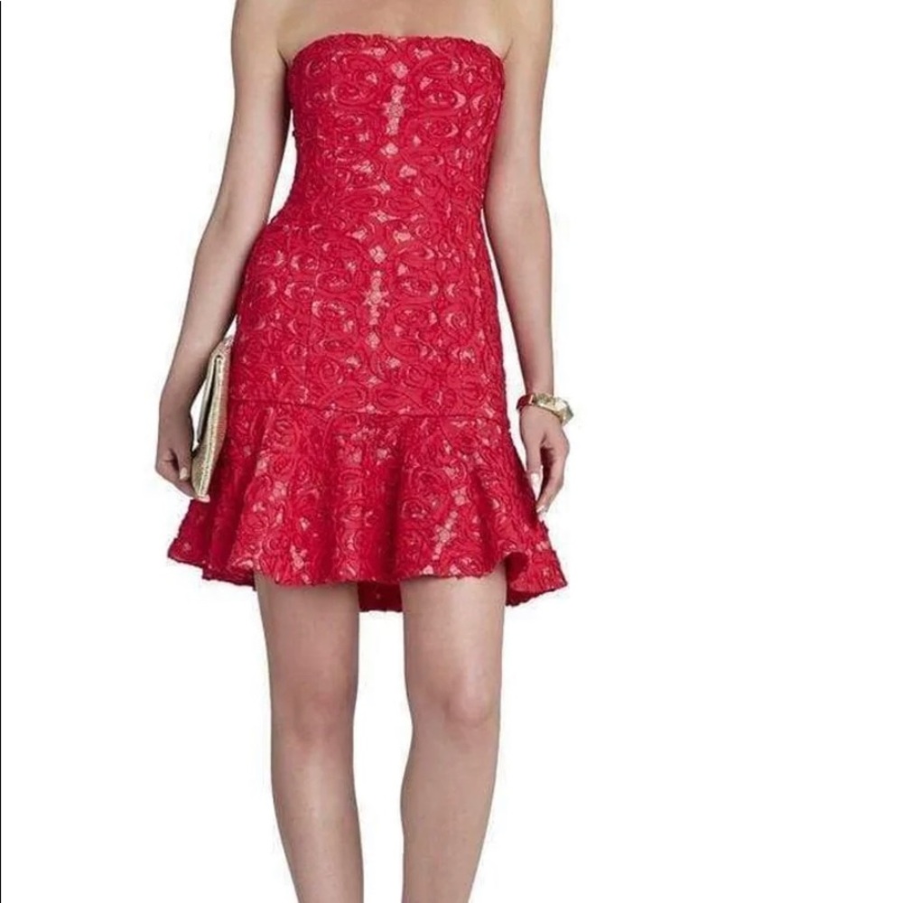 BCBGMAXAZRIA , vibrant Red rose 🌹 cut out dress